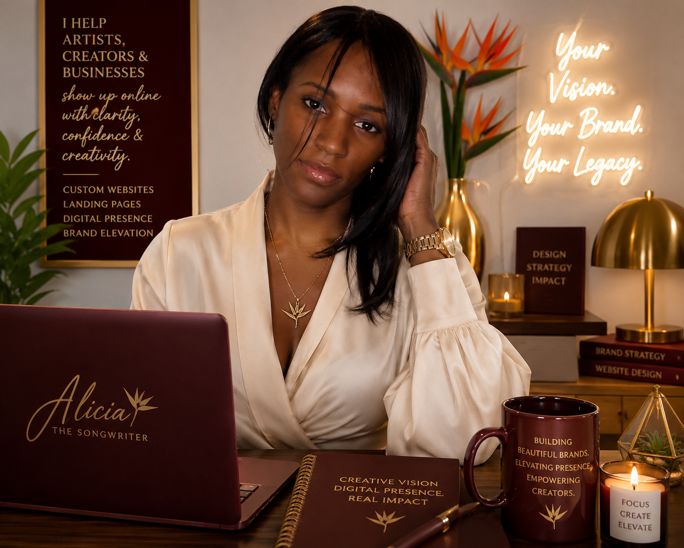 Alicia, founder of Clarity & Purpose Now, at her desk